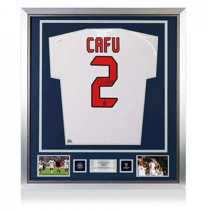 Cafu Official UEFA Champions League Back Signed and Framed AC Milan 2005-06 Away Shirt