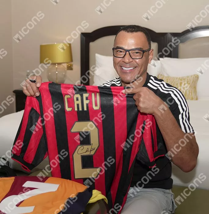 Cafu Official UEFA Champions League Back Signed And Hero Framed AC Milan Retro Home Shirt With Fan Style Number