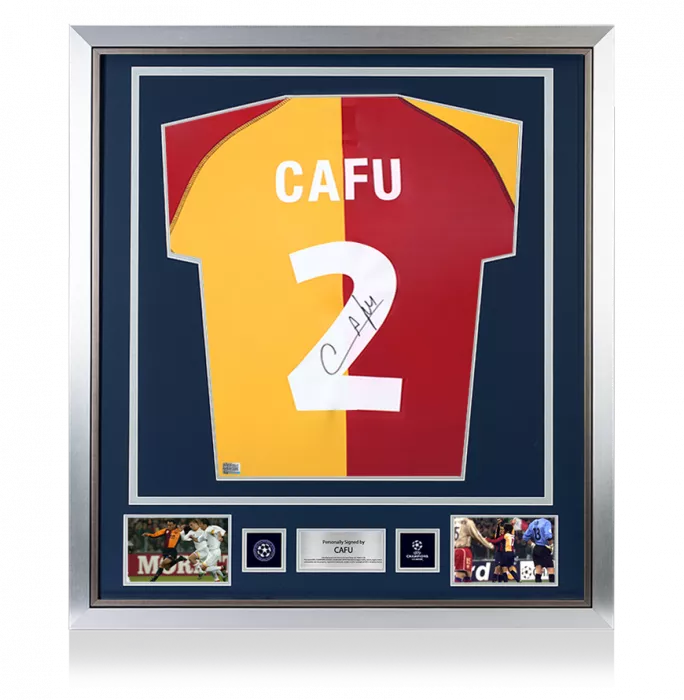 Cafu Official UEFA Champions League Back Signed and Framed AS Roma 2001-02 Shirt