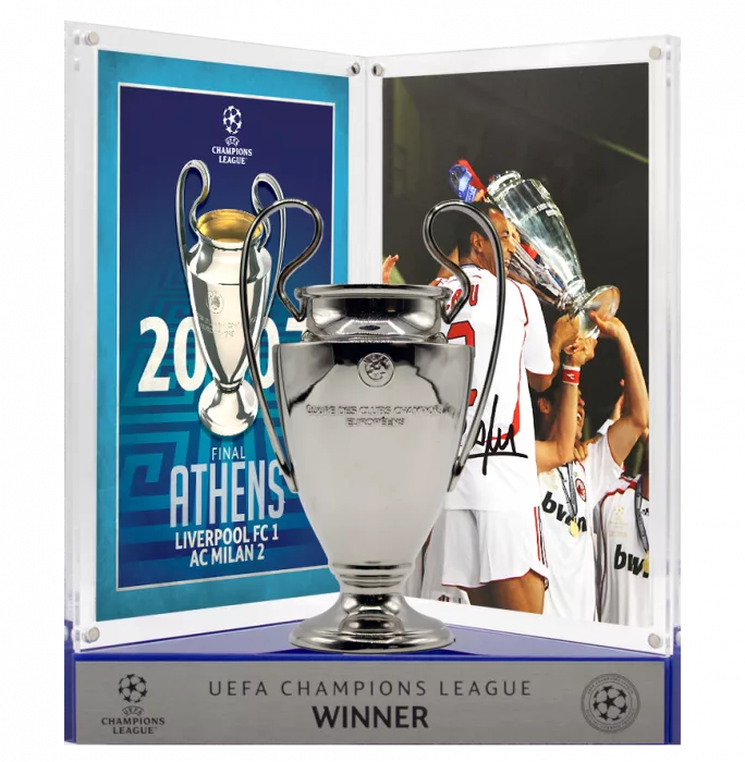 Cafu Official UEFA Champions League Signed 3D Mini Replica Trophy on Stand: 2007 Winner