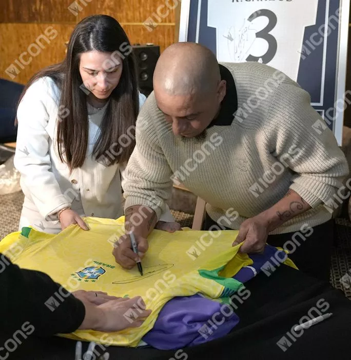 Cafu & Roberto Carlos Front Dual Signed Brazil 2024 Home Shirt In Classic Frame