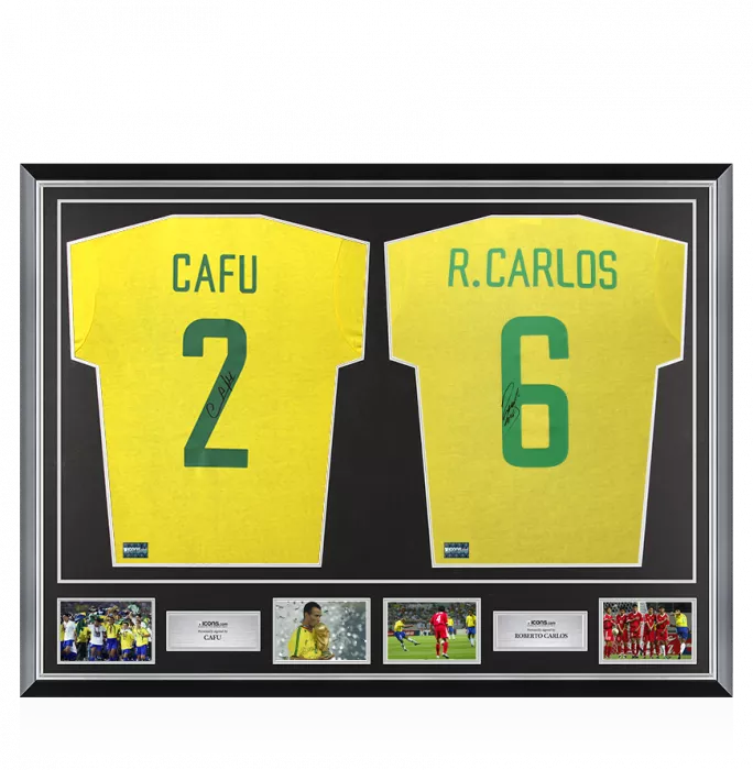 Cafu & Roberto Carlos Signed Brazil Shirts In Classic Dual Frame