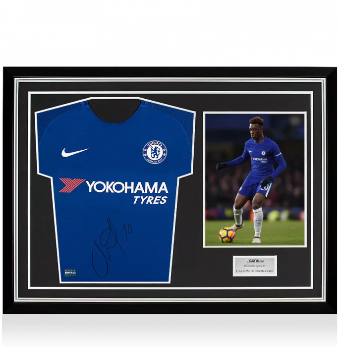 Callum Hudson-Odoi Front Signed Chelsea 2017-18 Home Shirt In Hero Frame: Option 1
