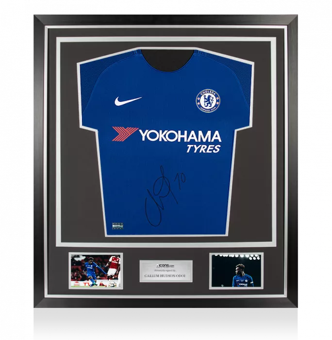 Callum Hudson-Odoi Front Signed Chelsea 2017-18 Home Shirt In Classic Frame