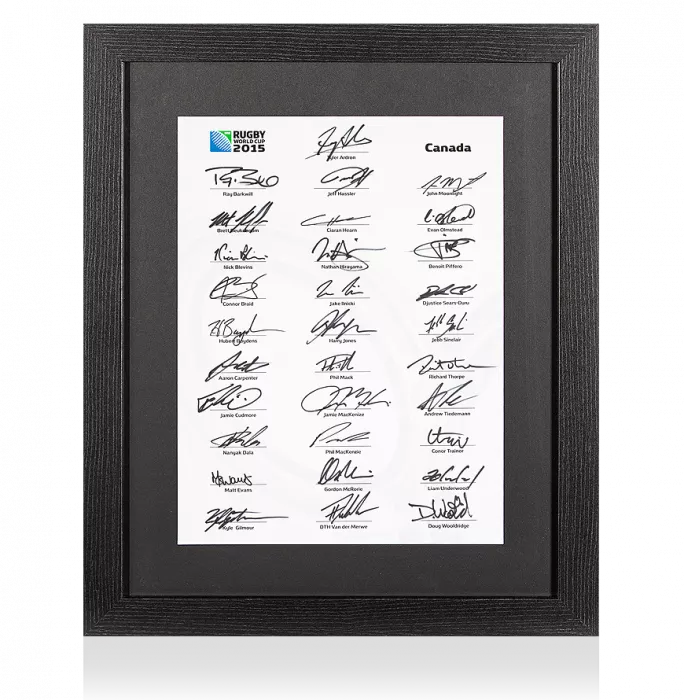 Canada Rugby World Cup 2015 Squad Signed Card In Black Wooden Frame: Signed By 31