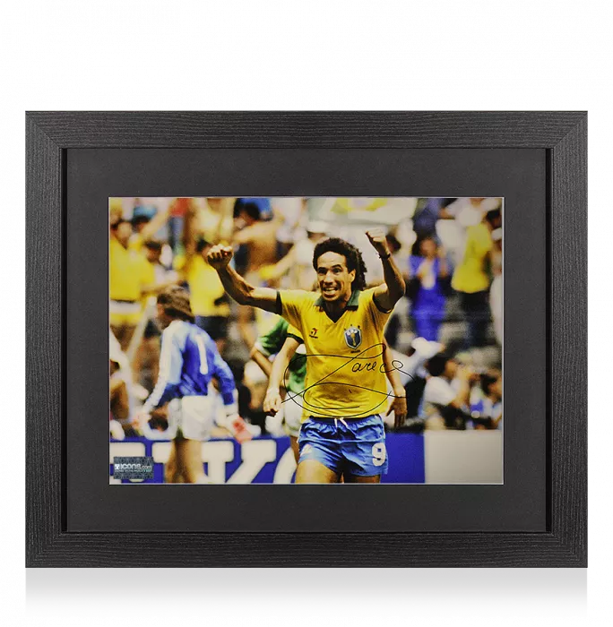 Careca Signed Brazil Photo In Black Wooden Frame: 1986 FIFA World Cup Goal Vs Northern Ireland