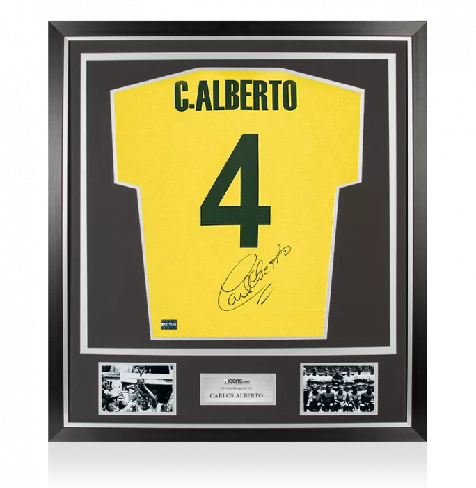 Carlos Alberto Back Signed Retro Brazil Home Shirt In Classic Frame