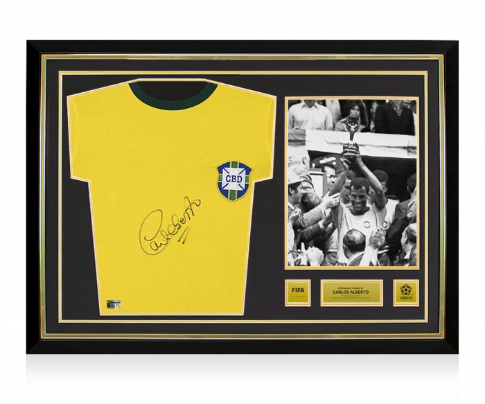 Carlos Alberto Official 1970 FIFA World Cup™ Front Signed and Hero Framed Brazil Home Shirt