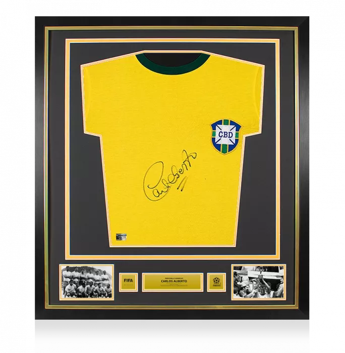 Carlos Alberto Official 1970 FIFA World Cup™ Front Signed and Framed Brazil Home Shirt