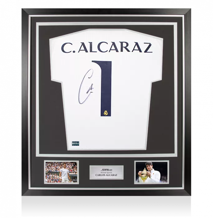 Carlos Alcaraz Back Signed Real Madrid 2024-25 Home Shirt In Classic Frame