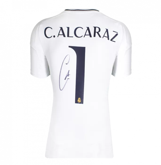 Carlos Alcaraz Back Signed Real Madrid 2024-25 Home Shirt In Hero Frame: Option 1