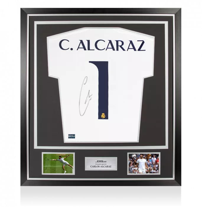 Carlos Alcaraz Back Signed Real Madrid CF 2023-24 Home Shirt In Classic Frame