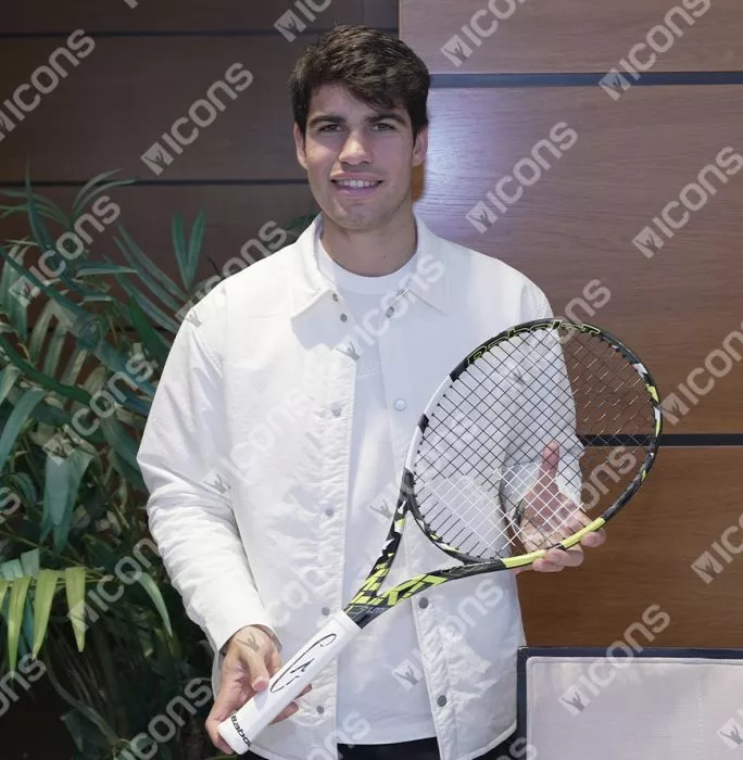 Carlos Alcaraz Signed And Framed Black And Yellow Babolat Pure Aero Tennis Racket