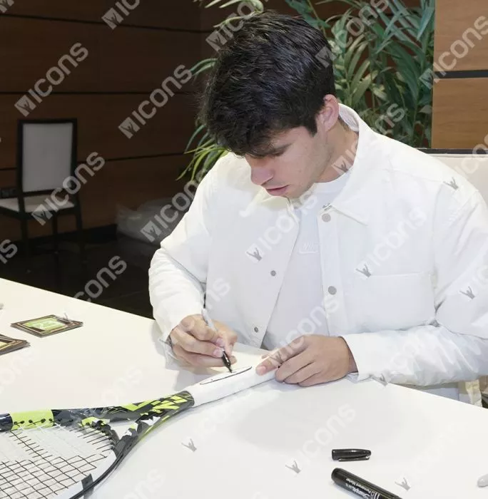 Carlos Alcaraz Signed And Framed Black And Yellow Babolat Pure Aero Tennis Racket