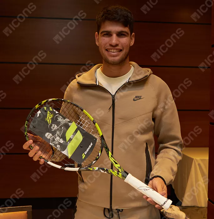 Carlos Alcaraz Signed And Framed Black And Yellow Babolat Pure Aero Tennis Racket