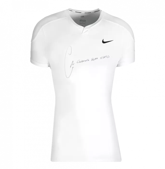 Carlos Alcaraz Signed Nike Advantage Slam T-Shirt - "Channel Slam Status" Inscription In Classic Frame
