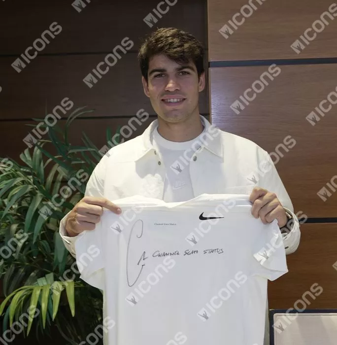Carlos Alcaraz Signed Nike Advantage Slam T-Shirt - "Channel Slam Status" Inscription In Classic Frame