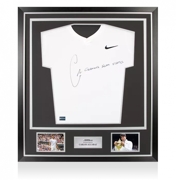 Carlos Alcaraz Signed Nike Advantage Slam T-Shirt - "Channel Slam Status" Inscription In Classic Frame