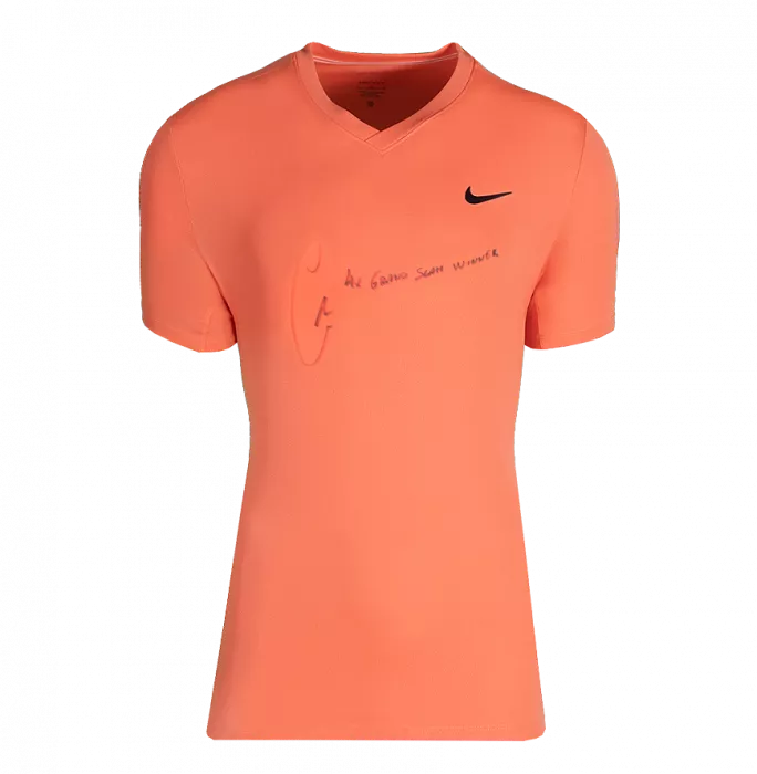 Carlos Alcaraz Signed Nike Dri-Fit Court Victory Tennis T-Shirt - "4x Grand Slam Winner" Inscription In Classic Frame