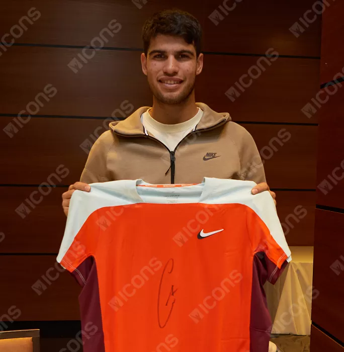 Carlos Alcaraz Signed Orange Nike Court Slam Tennis Shirt In Deluxe Packaging