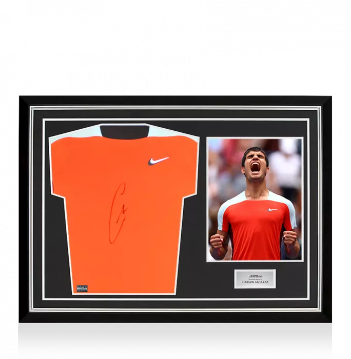 Carlos Alcaraz Signed Orange Nike Court Slam Tennis Shirt In Hero Frame: Option 1
