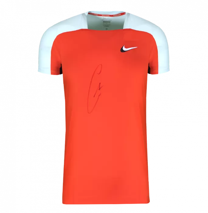 Carlos Alcaraz Signed Orange Nike Court Slam Tennis Shirt In Classic Frame