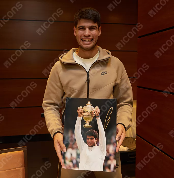 Carlos Alcaraz Signed Photo In Black Wooden Frame: 2023 Wimbledon Winner