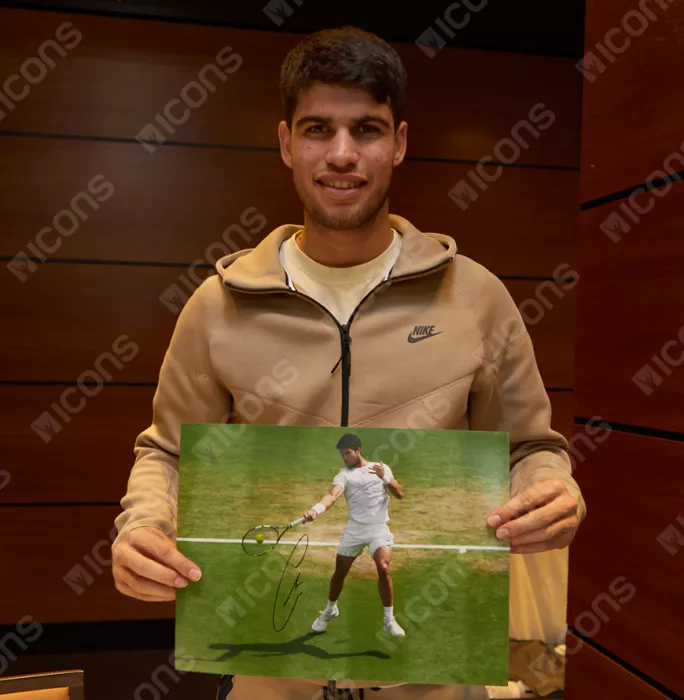 Carlos Alcaraz Signed Photo In Black Wooden Frame: Furious Forehand