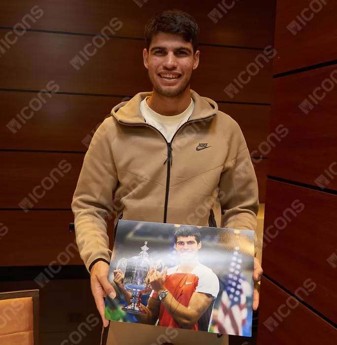 Carlos Alcaraz Signed Photo In Black Wooden Frame: 2022 US Open Winner