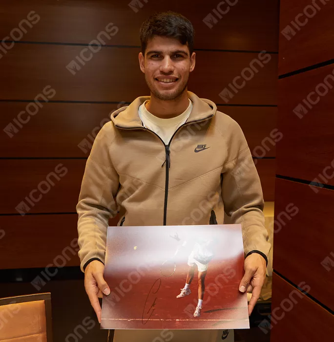 Carlos Alcaraz Signed Photo In Black Wooden Frame: Super Serve