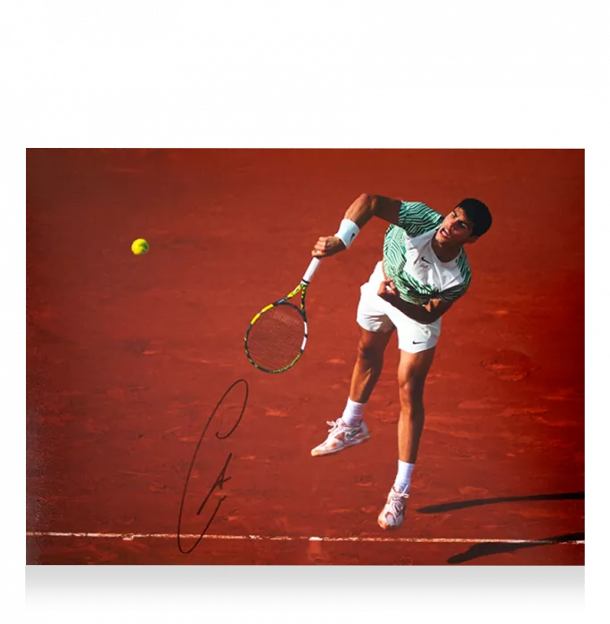 Carlos Alcaraz Signed Photo In Black Wooden Frame: Super Serve