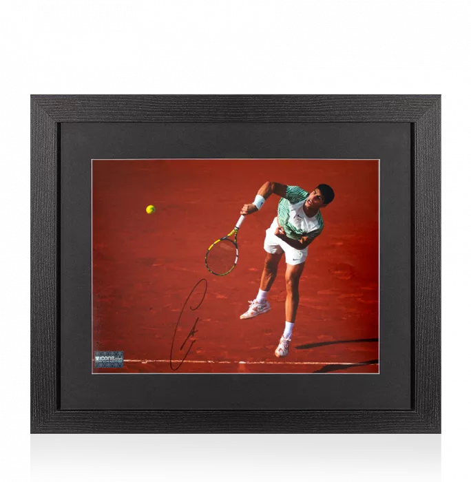 Carlos Alcaraz Signed Photo In Black Wooden Frame: Super Serve