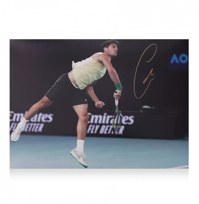 Carlos Alcaraz Signed Photo In Black Wooden Frame: Australian Open 2024 Action