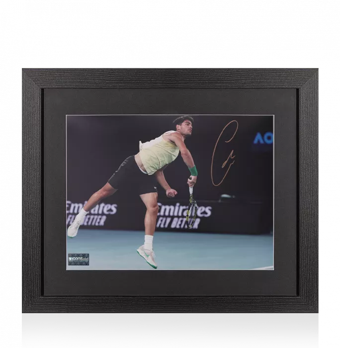 Carlos Alcaraz Signed Photo In Black Wooden Frame: Australian Open 2024 Action