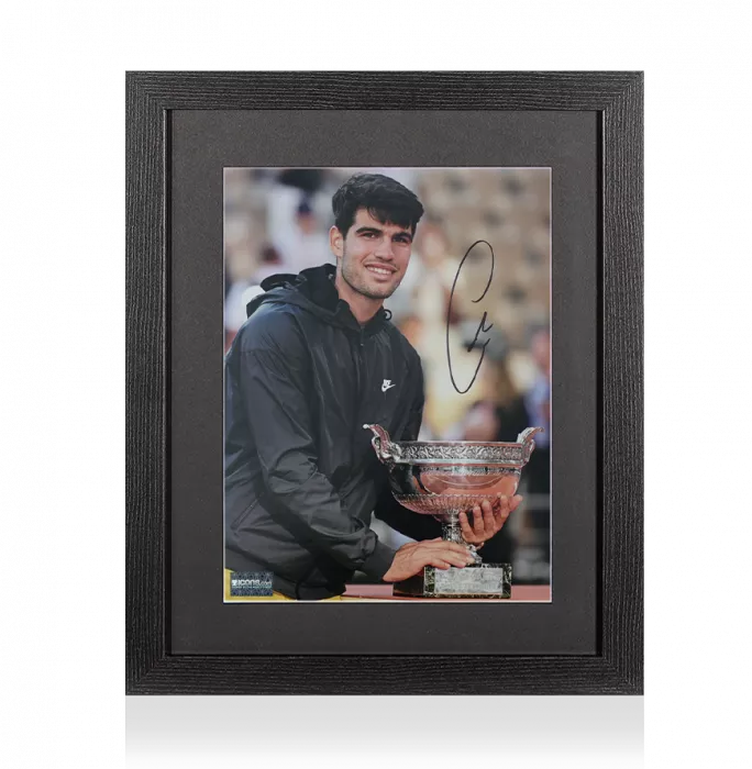 Carlos Alcaraz Signed Photo In Black Wooden Frame: French Open 2024 Trophy