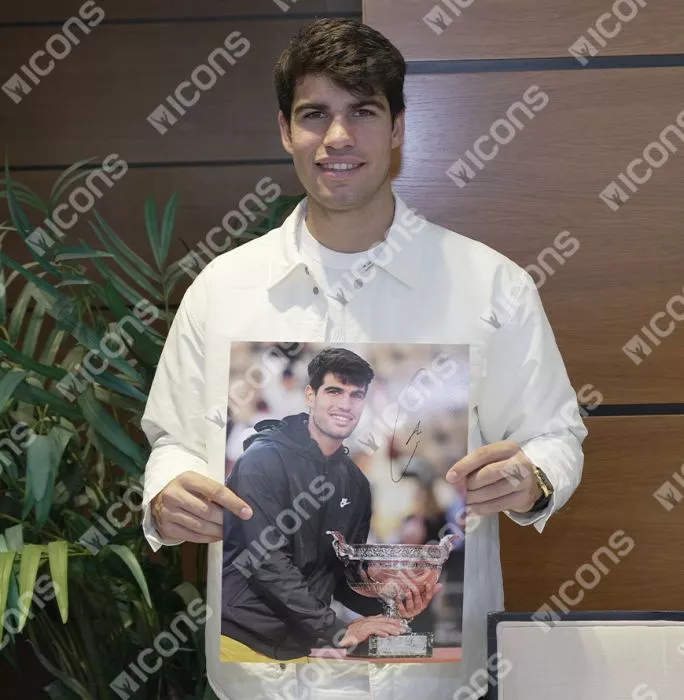 Carlos Alcaraz Signed Photo In Premium Photo Frame: French Open 2024 Trophy