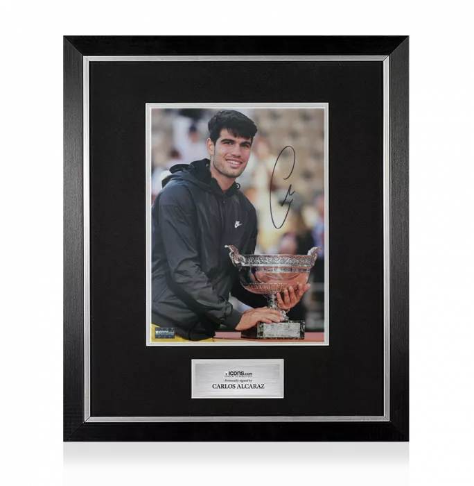 Carlos Alcaraz Signed Photo In Premium Photo Frame: French Open 2024 Trophy
