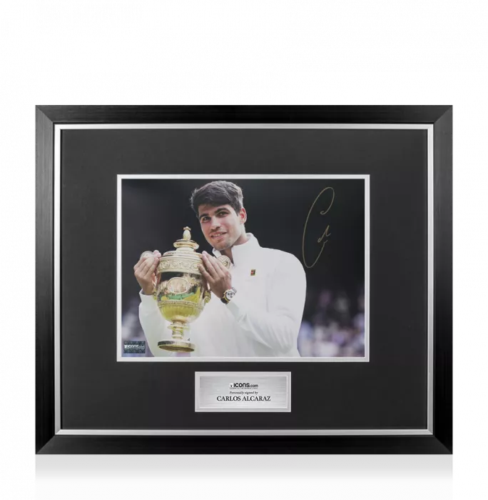 Carlos Alcaraz Signed Photo In Premium Photo Frame: Wimbledon 2024 Trophy Lift