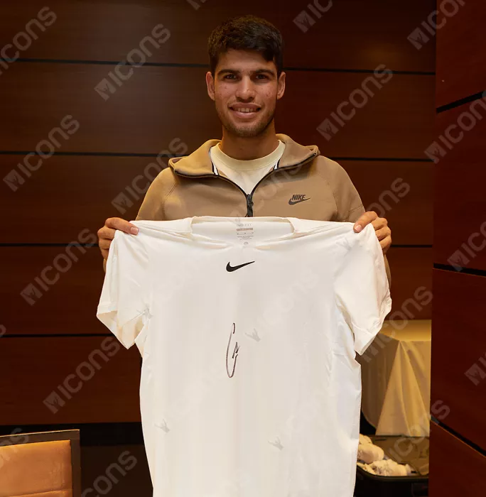 Carlos Alcaraz Signed White Nike Court Slam Tennis Shirt In Classic Frame