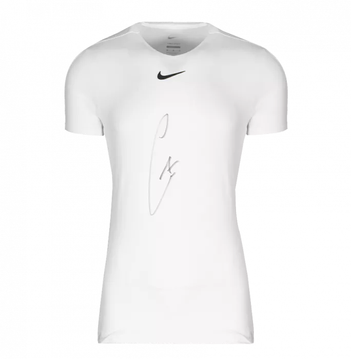 Carlos Alcaraz Signed White Nike Court Slam Tennis Shirt In Classic Frame