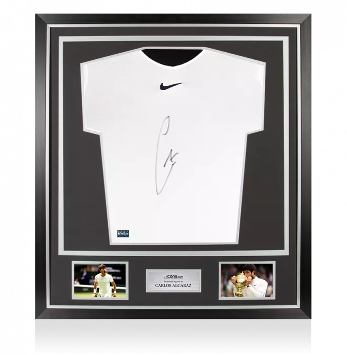 Carlos Alcaraz Signed White Nike Court Slam Tennis Shirt In Classic Frame