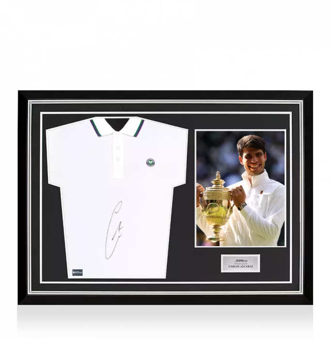 Carlos Alcaraz Signed White Wimbledon Polo Shirt In Hero Frame: Option 2