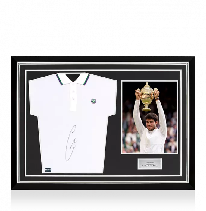 Carlos Alcaraz Signed White Wimbledon Polo Shirt In Hero Frame: Option 1