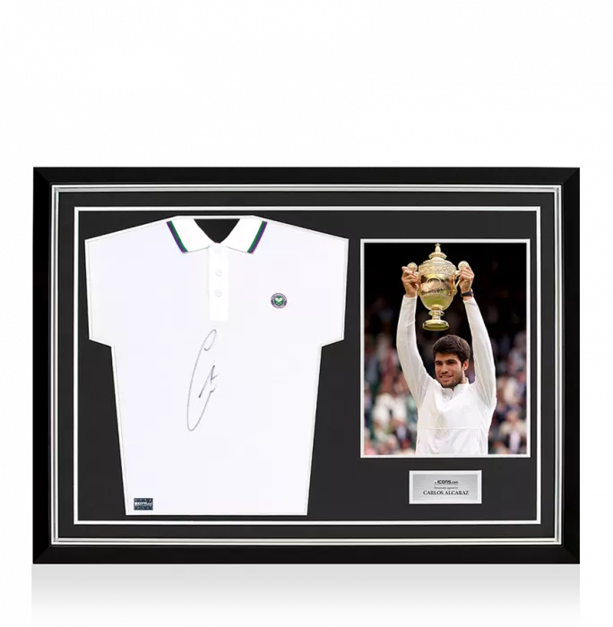 Carlos Alcaraz Signed Wimbledon Mens Core Pique Polo Shirt In Hero Frame: Option 1