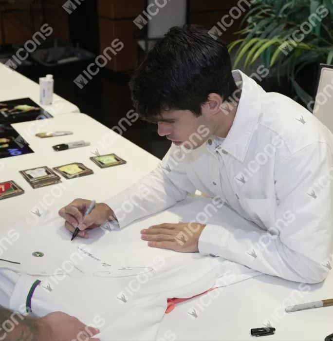 Carlos Alcaraz Signed Wimbledon Polo Shirt - "2x Wimbledon Winner" Inscription In Hero Frame: Option 1