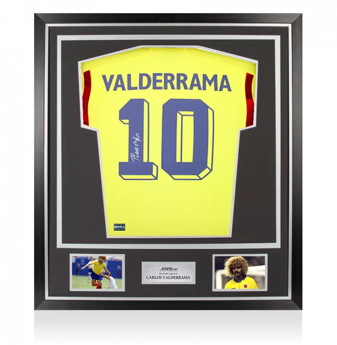 Carlos Valderrama Back Signed Colombia 2022-23 Home Shirt With Fan Style Numbers In Classic Frame