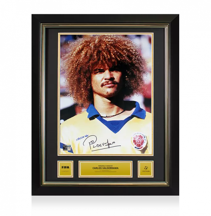 Carlos Valderrama Official 1990 FIFA World Cup™ Signed and Framed Colombia Photo
