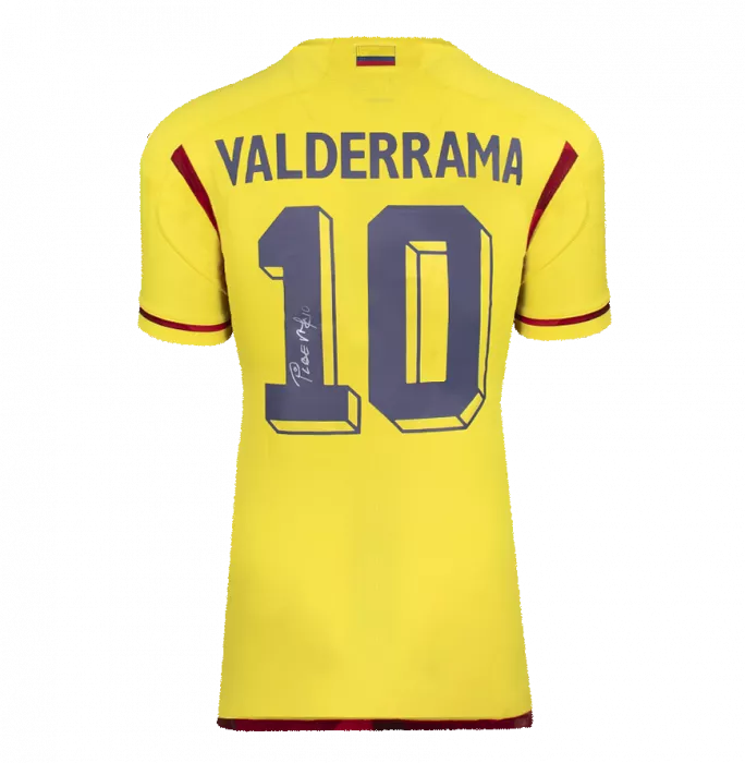Carlos Valderrama Official FIFA World Cup™ Back Signed And Framed Colombia 2022-23 Home Shirt With Fan Style Numbers