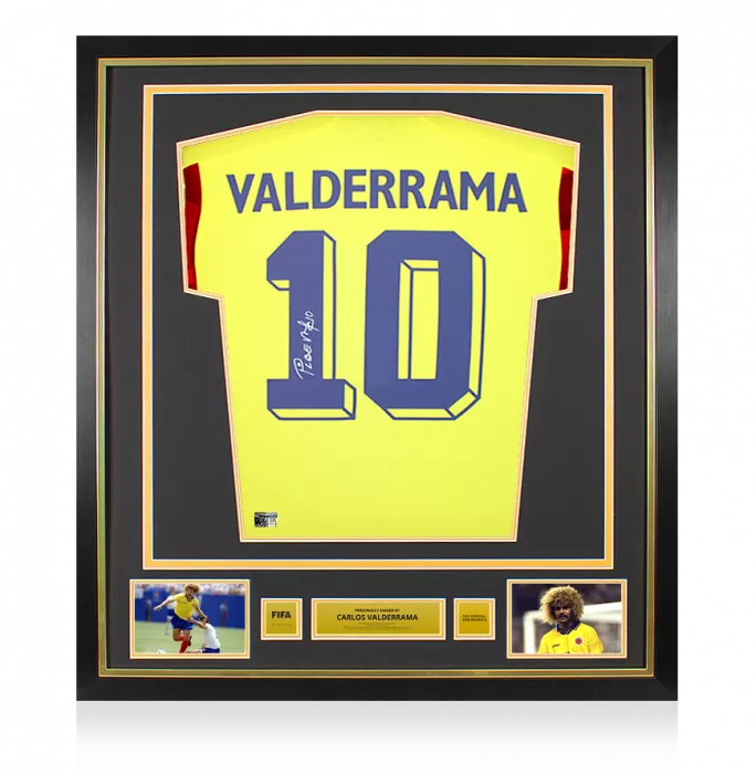 Carlos Valderrama Official FIFA World Cup™ Back Signed and Framed Colombia 2022-23 Home Shirt With Fan Style Numbers