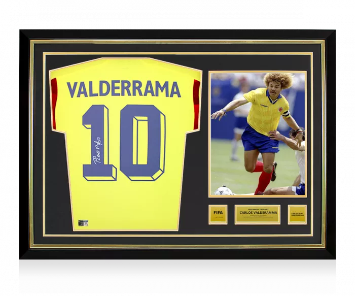 Carlos Valderrama Official FIFA World Cup™ Back Signed and Hero Framed Colombia 2022-23 Home Shirt With Fan Style Numbers
